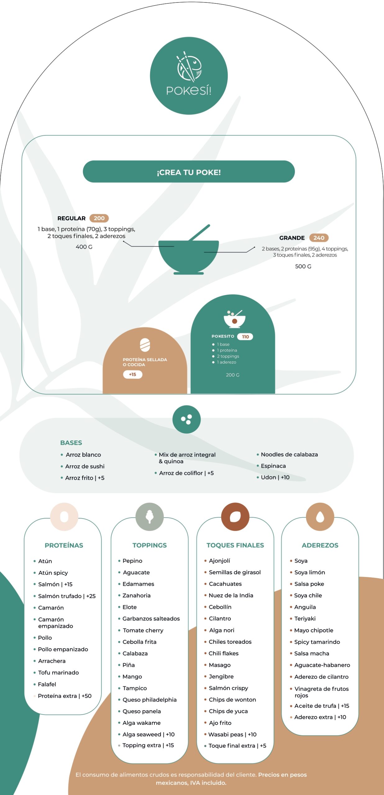 Menu Poke si! CDMX - poke bowls, crea tu poke